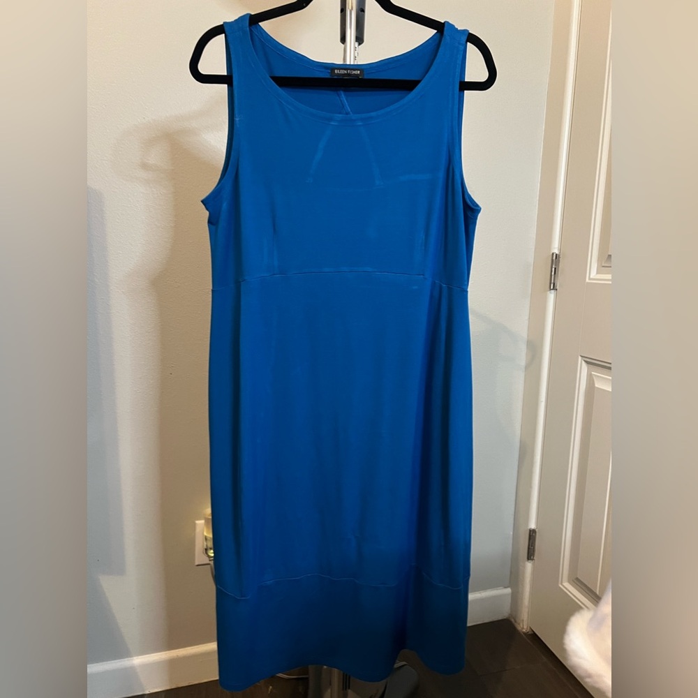 Eileen Fisher Dress Women’s Size Large Blue Triangle Keyhole Jersey Knit